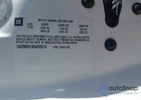 2006 Pontiac G6 Gtp z USA, uszkodzony, nr VIN 1G2ZM551964203310